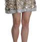 Silver Embellished High Waist Mini Skirt