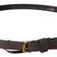 Elegant Brown Leather Fashion Belt with Gold-Tone Buckle