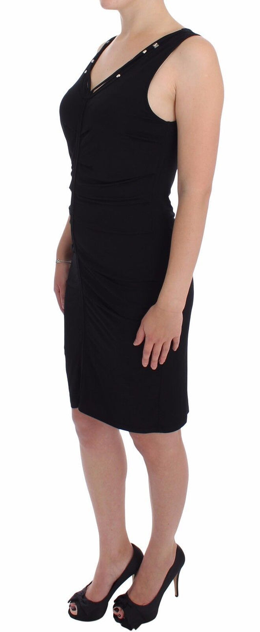 Elegant Black Sheath Jersey Knee-Length Dress