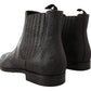 Elegant Black Leather Lizard Skin Derby Boots