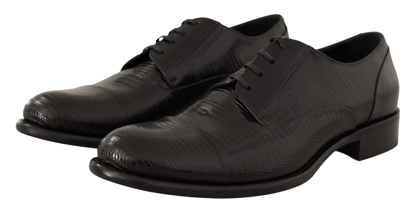 Elegant Black Lizard Skin Derby Shoes