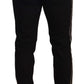 Heraldic Embroidered Slim Fit Black Jeans