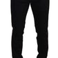 Heraldic Embroidered Slim Fit Black Jeans