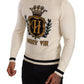 Elegant Snow-White Heraldic Cashmere Sweater