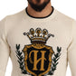 Elegant Snow-White Heraldic Cashmere Sweater