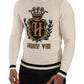 Elegant Snow-White Heraldic Cashmere Sweater