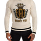 Elegant Snow-White Heraldic Cashmere Sweater