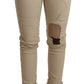 Beige Cotton Slim Fit Chic Jeans