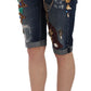 Elegant Knee-Length Embellished Denim Shorts