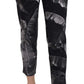 Elegant Black Banana Leaf Print Capri Pants