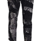 Elegant Black Banana Leaf Print Capri Pants