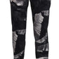 Elegant Black Banana Leaf Print Capri Pants