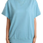 Elegant Blue Crew Neck Cotton Top