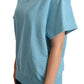 Elegant Blue Crew Neck Cotton Top