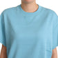 Elegant Blue Crew Neck Cotton Top