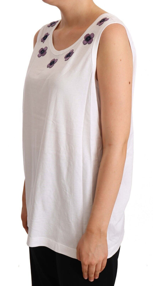 Floral Trim Logo Tank Top in White