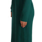 Emerald Green Midi Sheath Dress with Crystal Brooch