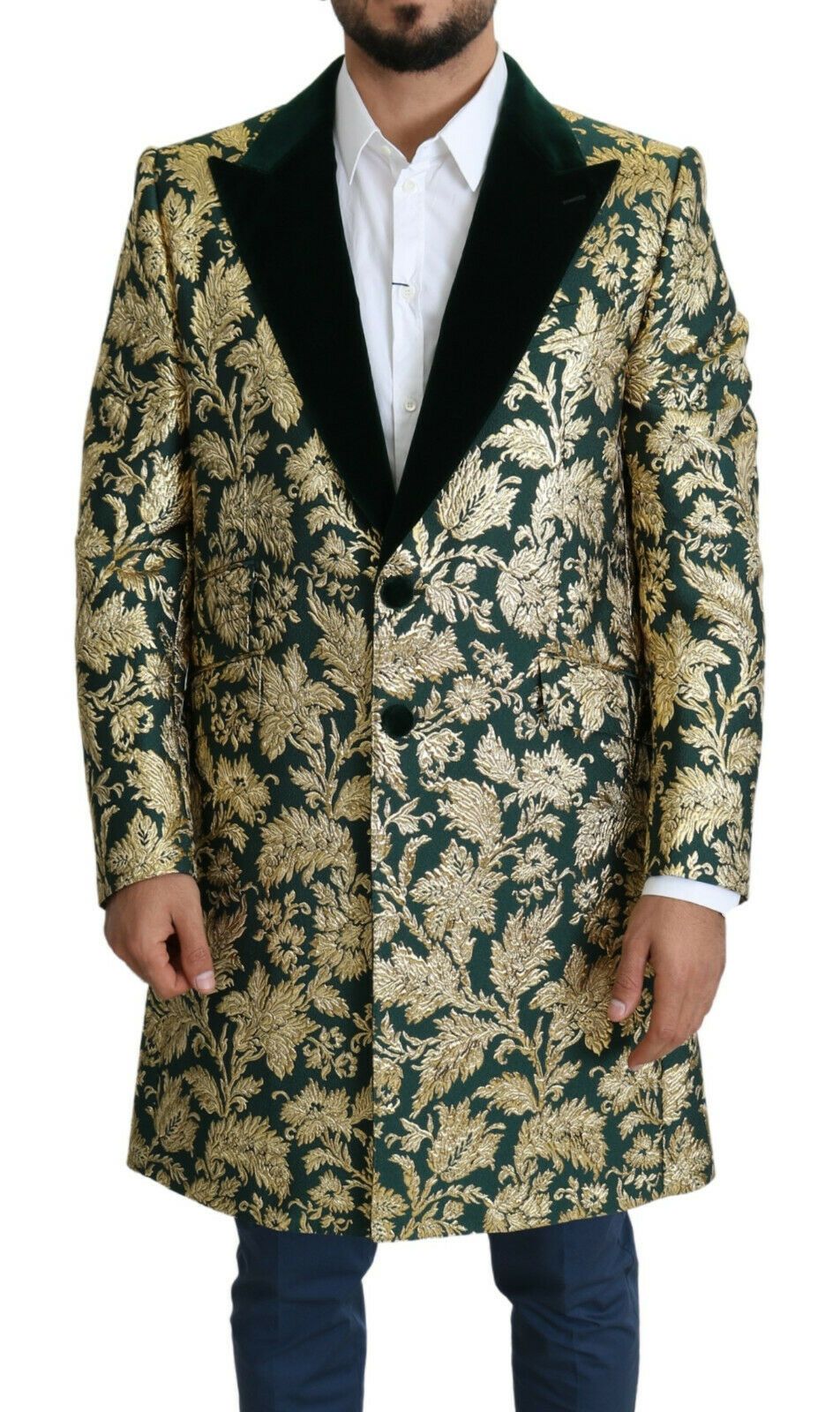 Elegant Gold Green Jacquard Sicilia Jacket