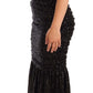 Elegant Black Sequined Open Shoulder Gown