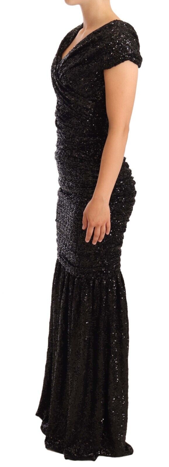 Elegant Black Sequined Open Shoulder Gown