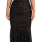 Elegant Black Sequined Open Shoulder Gown