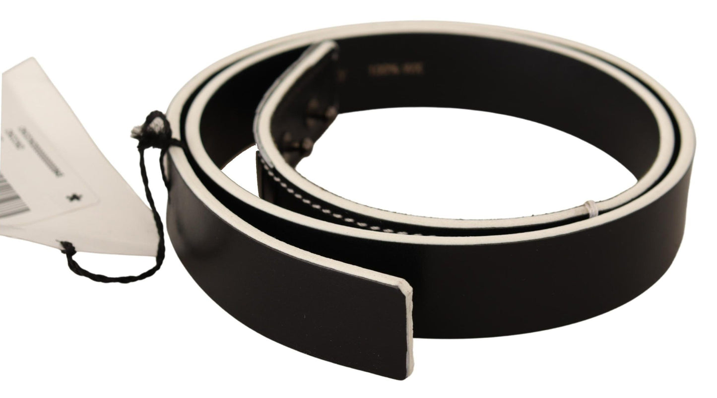 Chic Black Leather Fashion Belt with White Accents