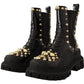 Studded Leather Combat Boots with Embroidery