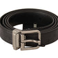 Elegant Black Leather Belt with Silver Buckle