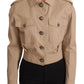 Elegant Cropped Cotton Jacket in Beige