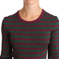 Elegant Maroon and Green Striped Crewneck Sweater