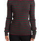 Elegant Maroon and Green Striped Crewneck Sweater