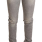 Chic Gray Washed Slim Fit Cotton Jeans