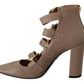 Elegant Leather Multi-Buckle Heels in Brown