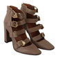 Elegant Leather Multi-Buckle Heels in Brown