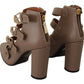 Elegant Leather Multi-Buckle Heels in Brown