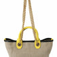 Beige Linen-Calf Tote with Gold Chain