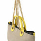 Beige Linen-Calf Tote with Gold Chain