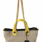 Beige Linen-Calf Tote with Gold Chain