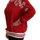 Elegant Red Crewneck Pullover with Floral Motif