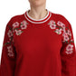 Elegant Red Crewneck Pullover with Floral Motif