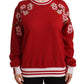 Elegant Red Crewneck Pullover with Floral Motif