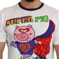 Chic White Cotton Pig Motif Tee