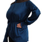 Elegant Crew Neck Silk Blouse in Blue