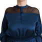 Elegant Crew Neck Silk Blouse in Blue