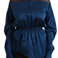 Elegant Crew Neck Silk Blouse in Blue