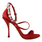 Red Crystal-Embellished Heel Sandals