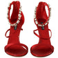 Red Crystal-Embellished Heel Sandals