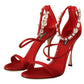 Red Crystal-Embellished Heel Sandals