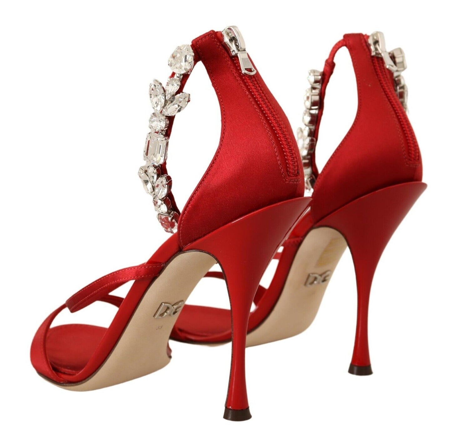 Red Crystal-Embellished Heel Sandals