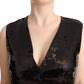 Elegant Black Sequined Sleeveless Vest Top